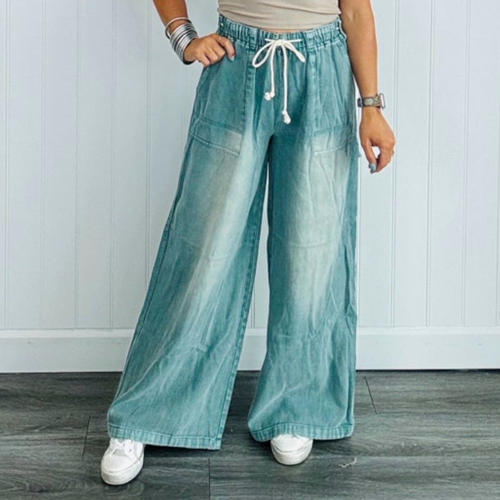 Mustard Seed Teal Wide-Leg Pants